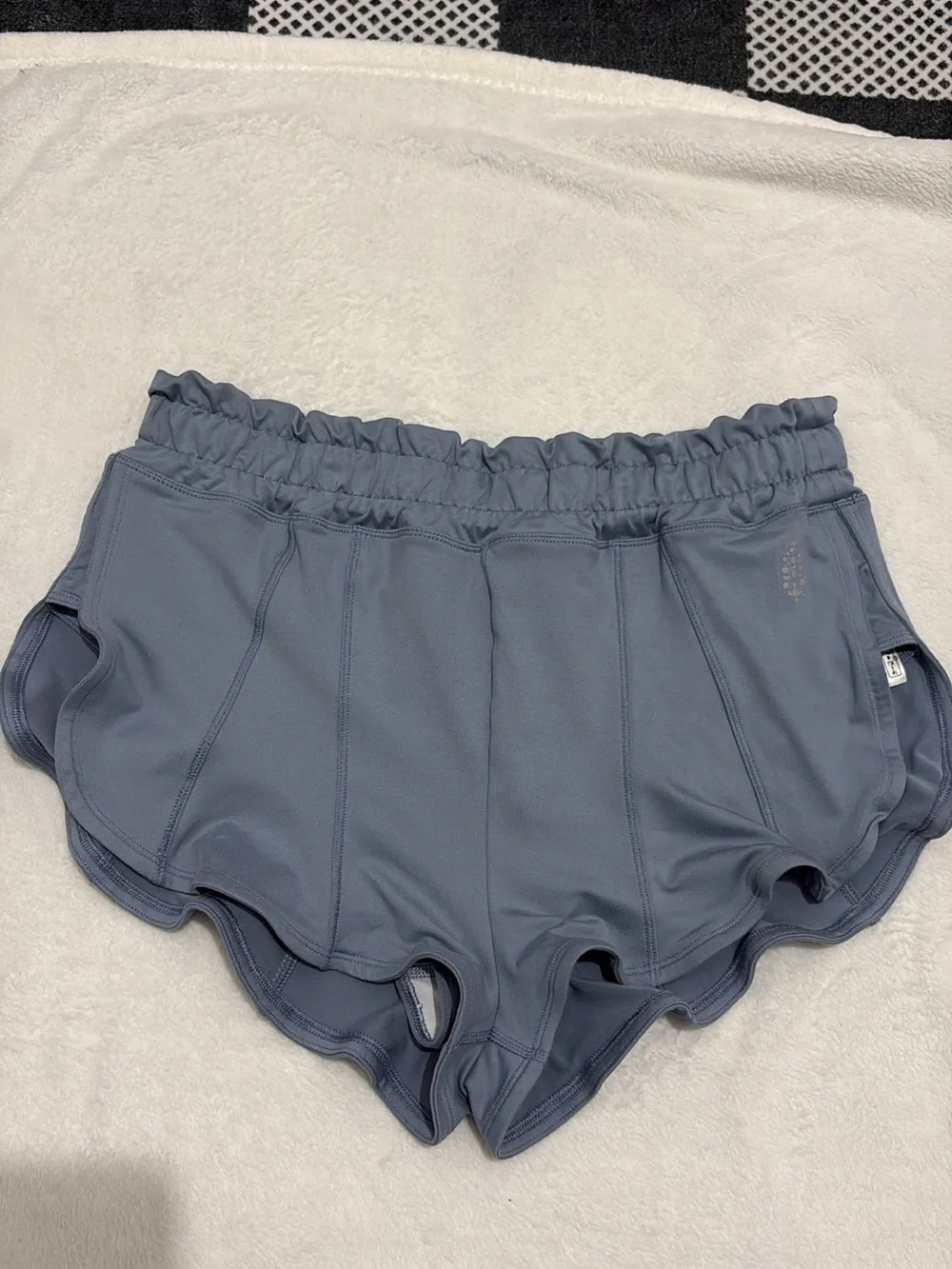 Free People Slate Blue Ruffle-Waist Athletic Shorts